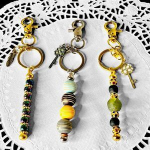Bag Charm Key Chain Artisan Made Beaded Set Of 3  Unique Colorful Bling Gift